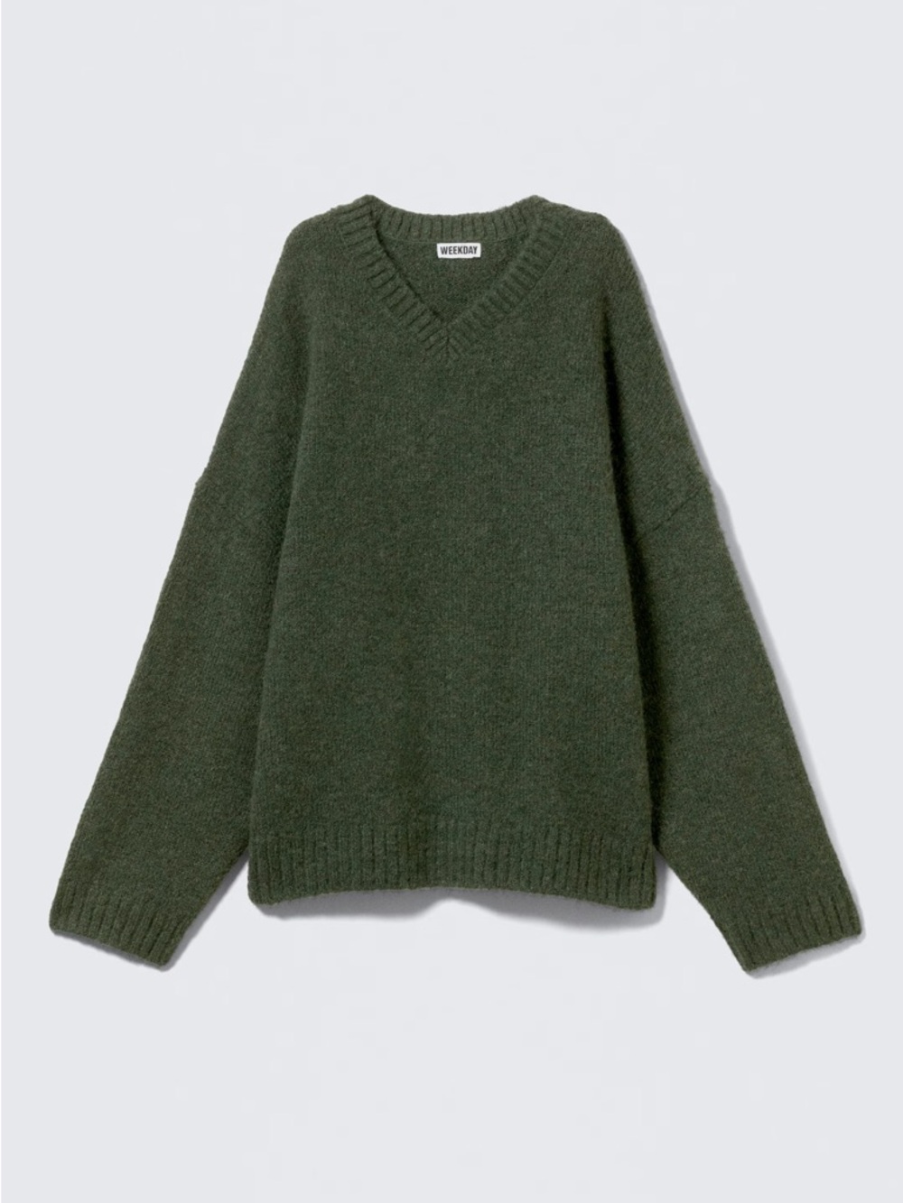 Weekday Olive Green V-Neck Knit Sweater